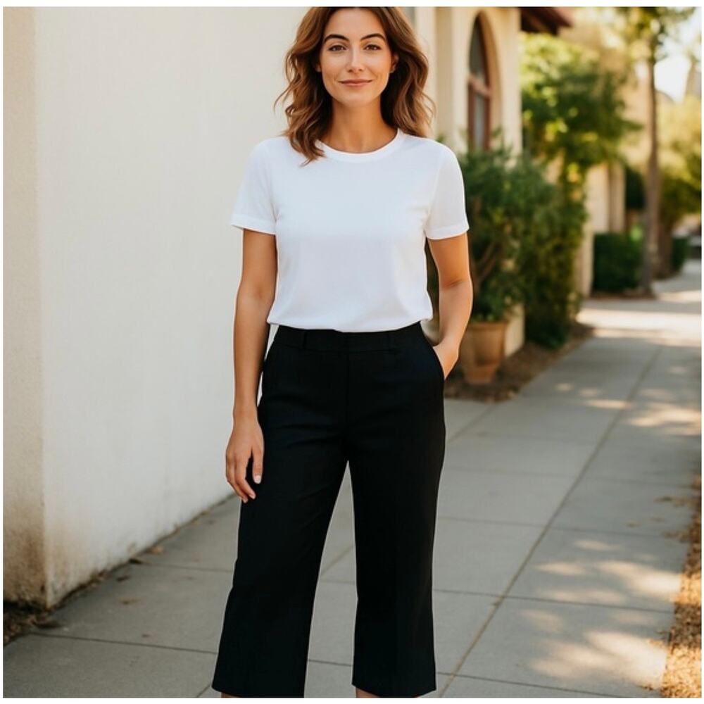 NWT New York & Company Women's Sz 12 Black Cropped Straight Leg Pants Office